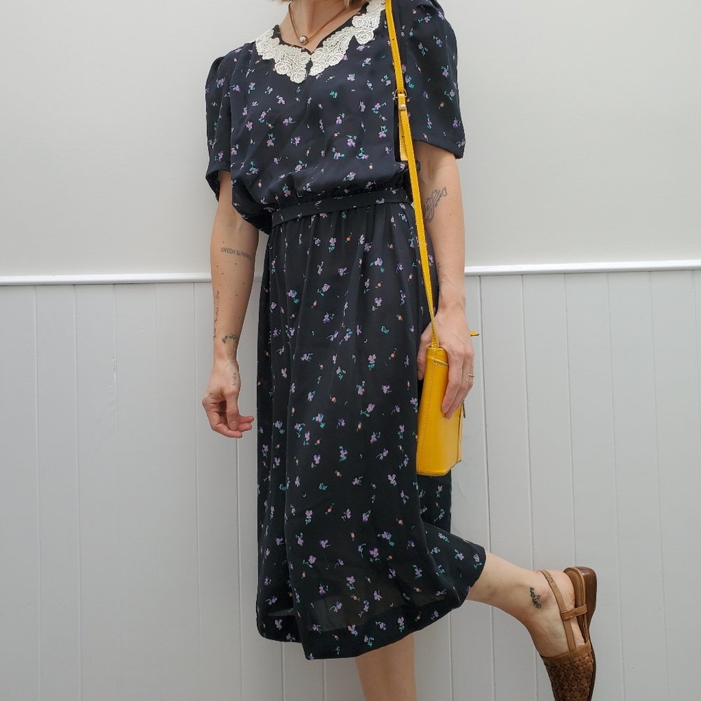 VINTAGE Cottage core Floral Semi-Sheer Dress